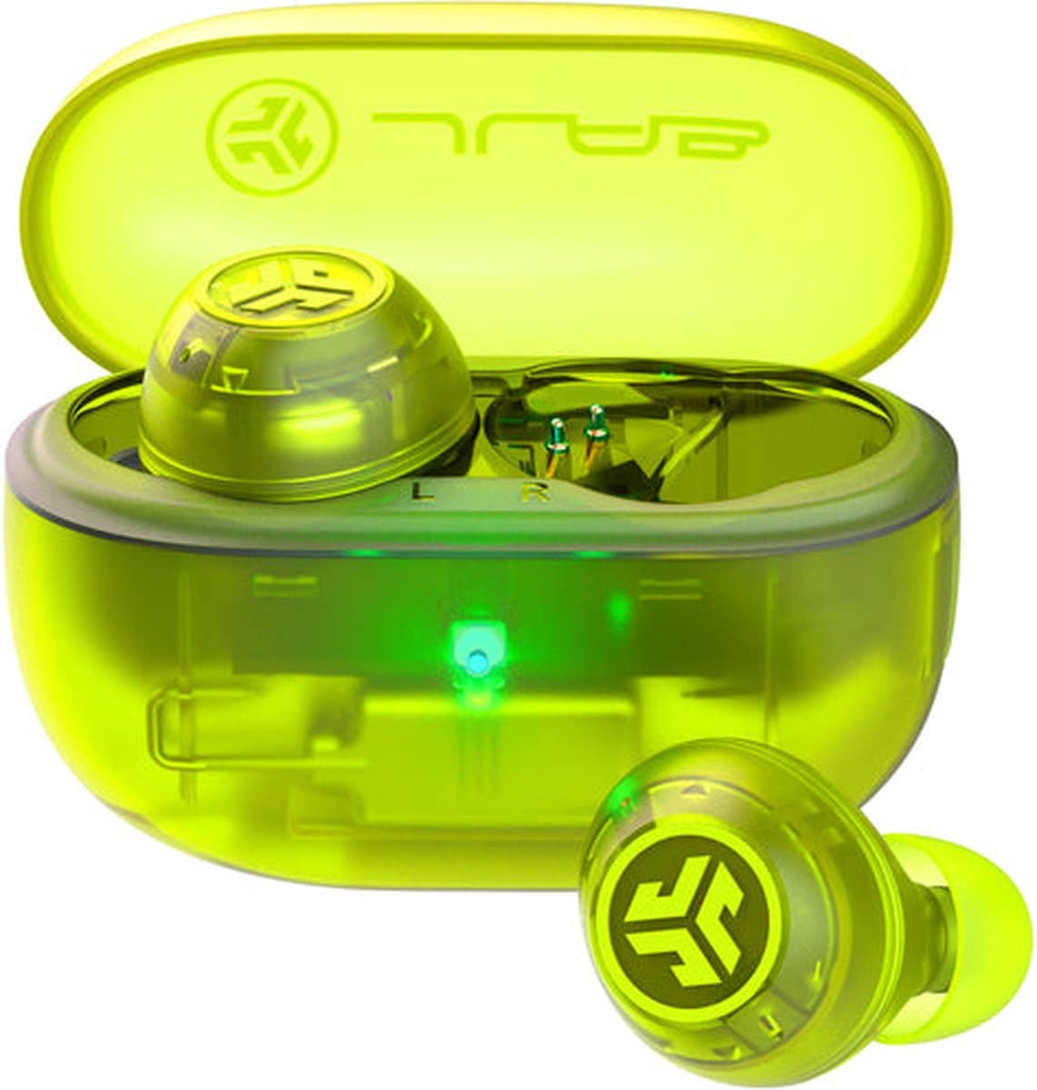 JLab Go Pop ANC Draadloze Oordopjes - Noise Cancelling Oortjes Draadloos - 24 uur Batterijduur - Bluetooth Multipoint - Met Microfoon - Geschikt voor Android en Apple - Clear Neon Green — afbeelding 1
