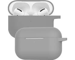 Case - Geschikt voor Apple AirPods Pro 2 - Siliconen Hoes met Clip - Silicone Hoesje Cover - Grijs