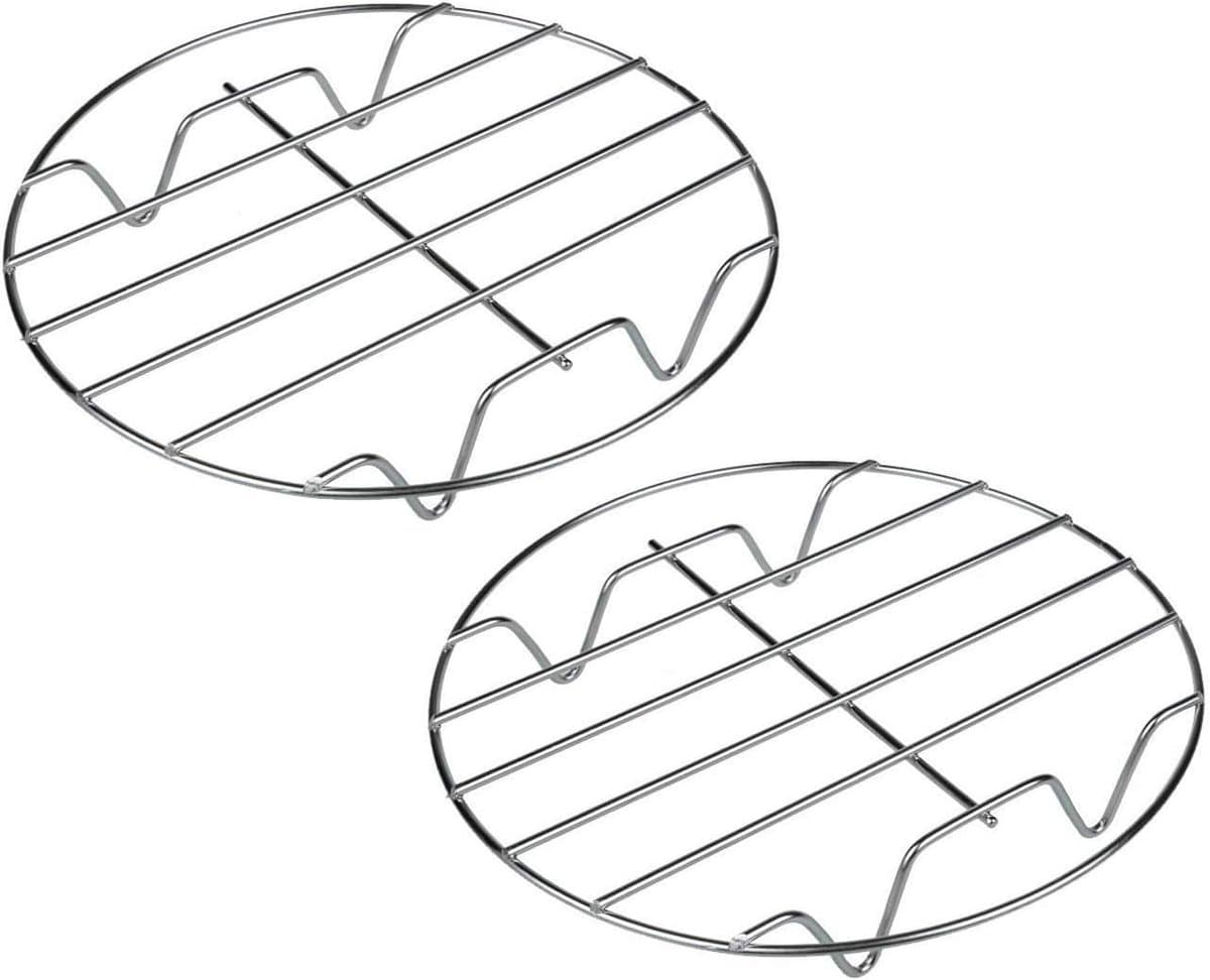 7,6" x 1,06" Rond kookrooster — Koelrooster van 304 roestvrij staal, bak-/koel-/stoomrooster (met standaard) — Accessoires voor airfryer (2-delige set) — afbeelding 1