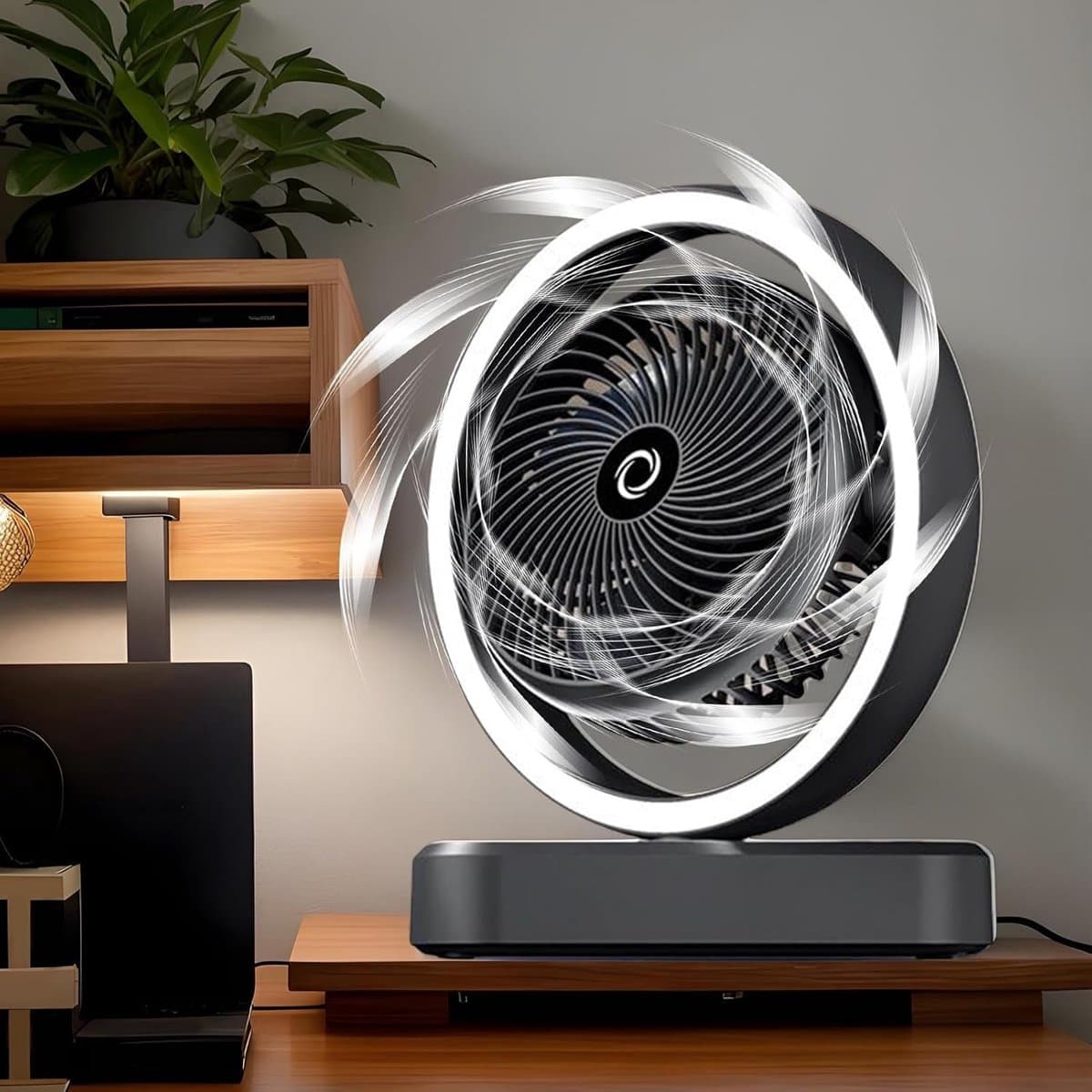 Stille Tafelventilator - Persoonlijke Koeler - Bureau Verkoeling - Sfeerverlichting Ingebouwd - 232 cm Breed - Zwart — afbeelding 1