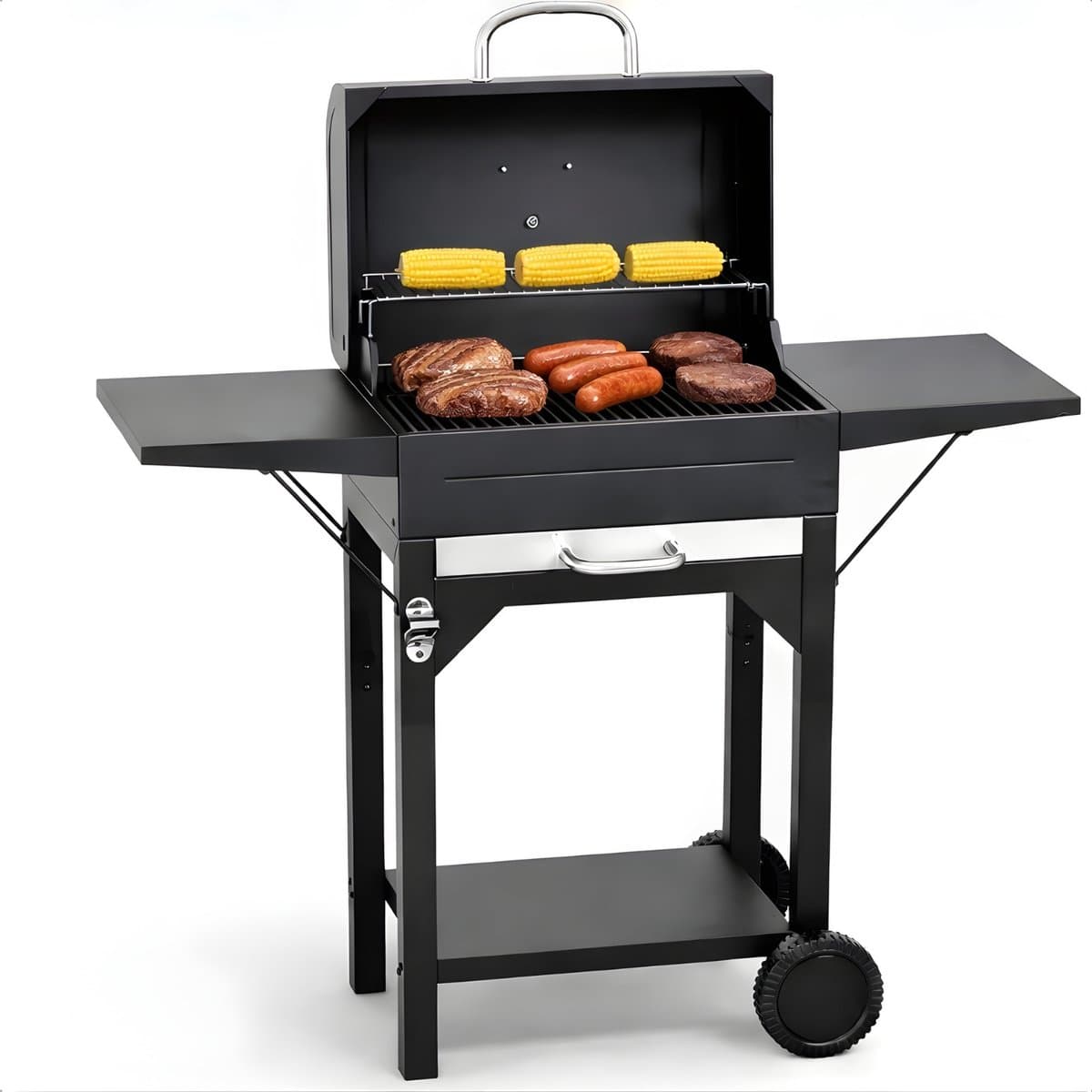 Cheqo® Houtskool Bbq - Barbecue Op Wielen - Houtskool Bbq Met Deksel - Bbq Trolley - Zwarte Houtskool Bbq - Houtskool Grill - Buiten Barbecue — afbeelding 1