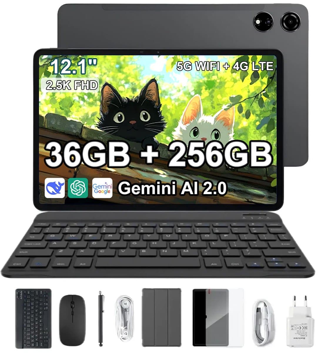 Blackview Mega 3 Tablette - 12,1 pouces - Android 15 - 4G LTE+ - 36 GB RAM - 256 GB ROM - 8800 mAh - 120Hz - 13 Mpx + 50 Mpx - Gemini AI 2.0 - Grijs — afbeelding 1