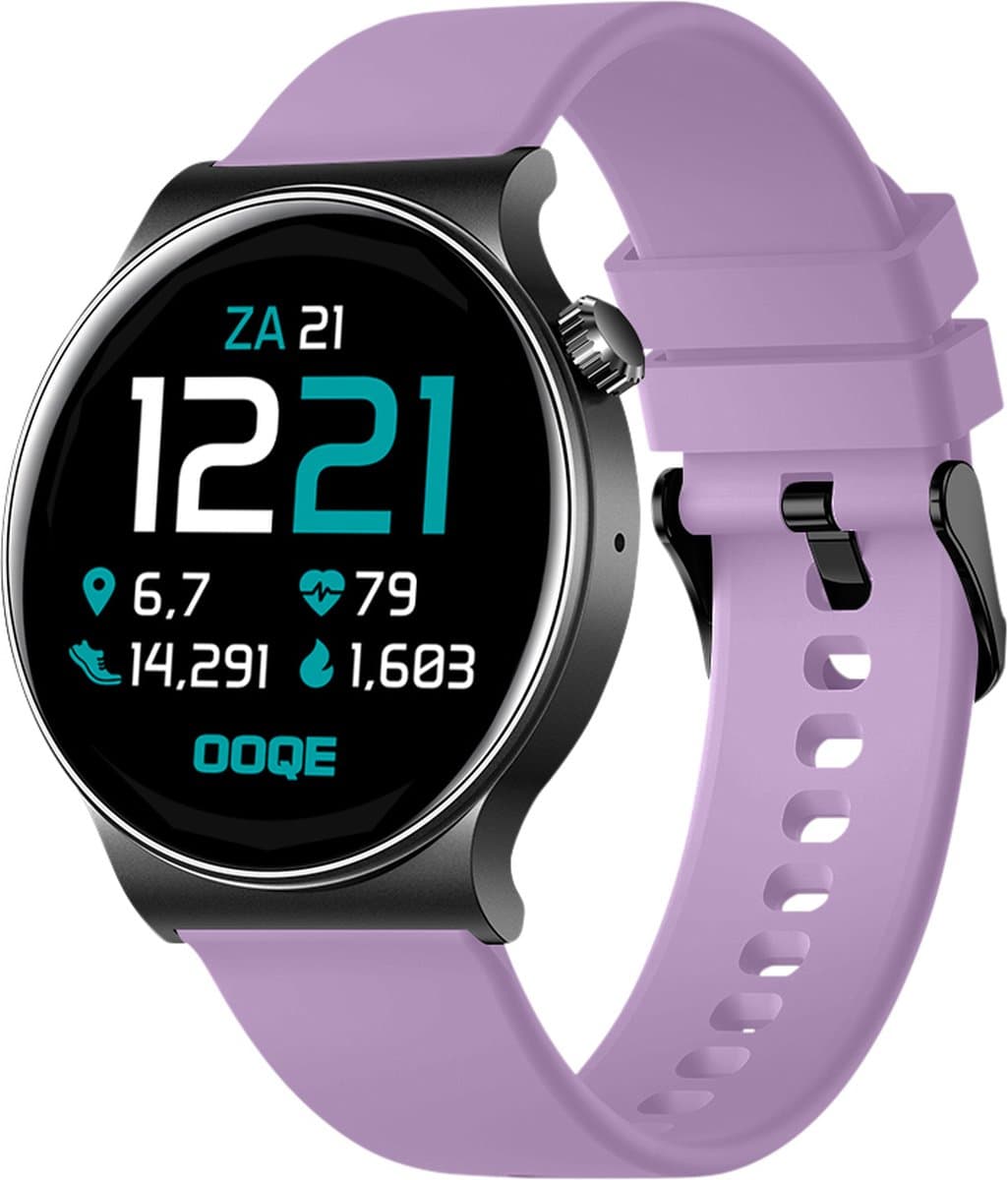 OOQE WATCH CS PRO - Smartwatch Heren en Dames | Geschikt voor iOS en Android | Full HD | Notificaties | Gezondheidsanalyse | Sportanalyse | GPS Koppeling | Bellen | Muziek/Audio Luisteren | Spelletjes | Ergonomisch | Nederlandstalig | Lichtpaars — afbeelding 1