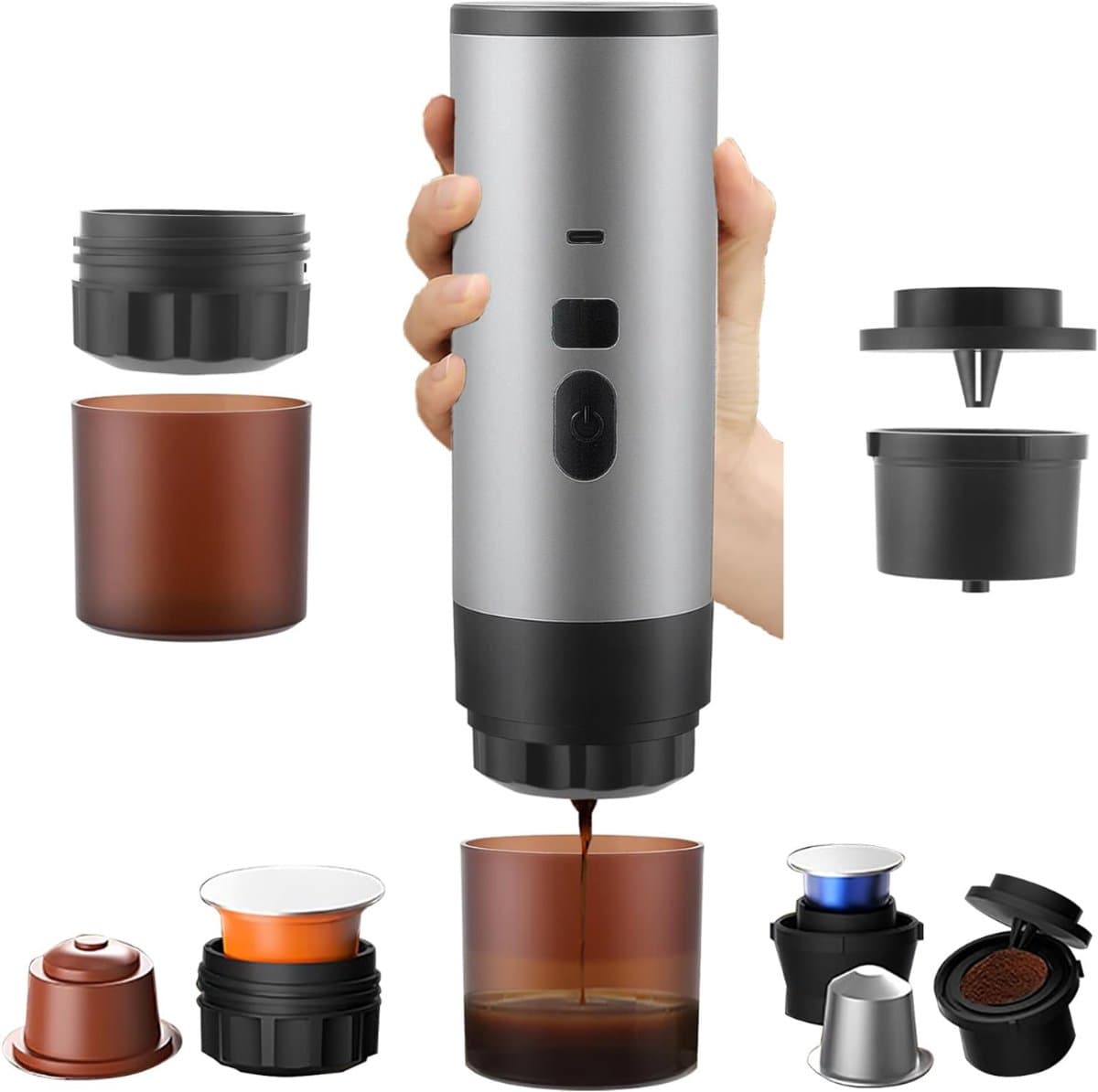SVN® Draagbare Koffiemachine - Blender To Go - Draagbare Blender - Grijs - 7cm x 7cm x 24cm — afbeelding 1