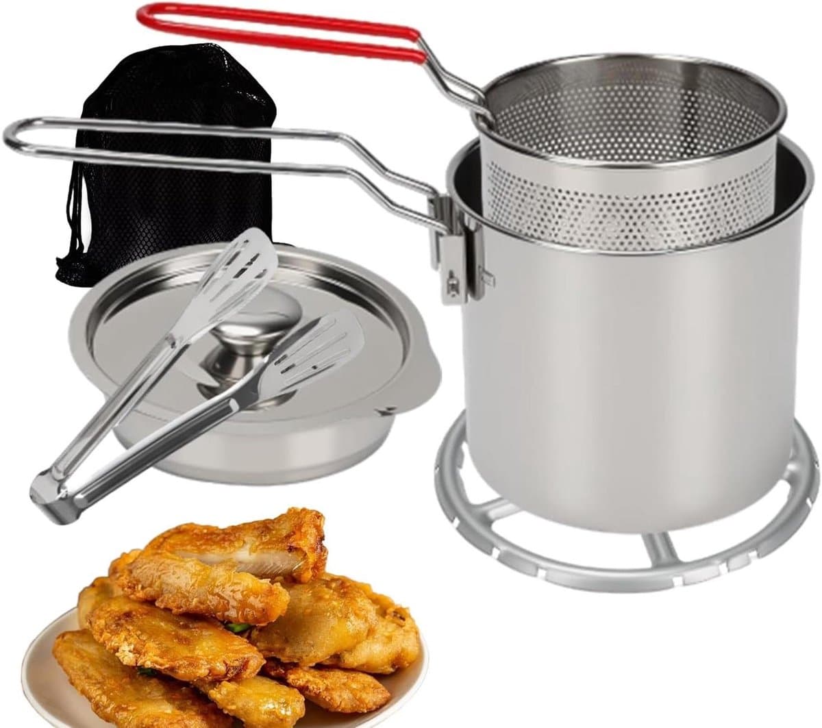Mini Friteuse - Compact Frituur - Feestjes Thuis - Spatvrij Frituren - 1.2 Liter - Zilverkleurig — afbeelding 1