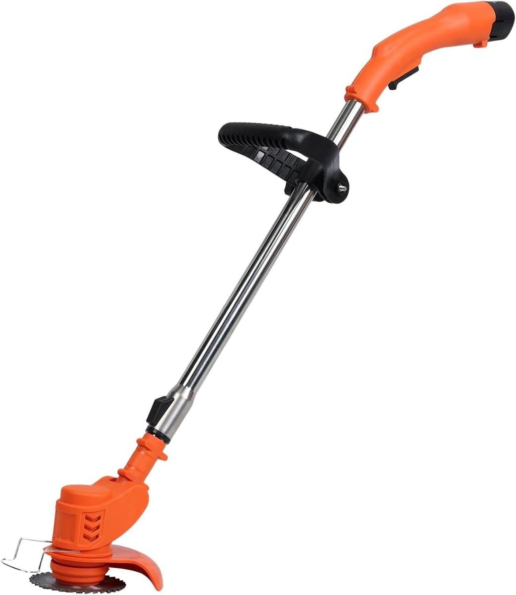 Electric Grass Trimmer, Wireless, Telescopic Stem and Trimmer, Rechargeable Lawn Mower, Three Types of Blades, 2 Batteries (12 V 2.0 Ah), 1 Charger Orange — afbeelding 1