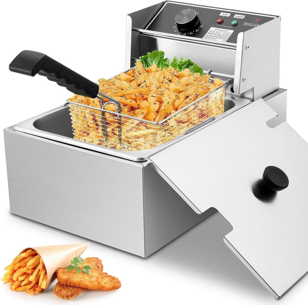 Elektrische Friteuse - Friteuse met mand - Thuis Frituren - Roestvrij staal - 63 liter inhoud - Zilverkleurig — afbeelding 1