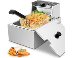 Elektrische Friteuse - Friteuse met mand - Thuis Frituren - Roestvrij staal - 63 liter inhoud - Zilverkleurig