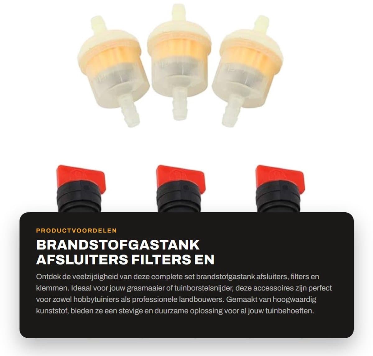 Dailygoods- Brandstofgastank Afsluiter - Set met 3 Brandstoffilters - 3 Afsluitkleppen - 6 Klemmen - Duurzaam Kunststof - Eenvoudig te Installeren - Brandstofklep — afbeelding 1