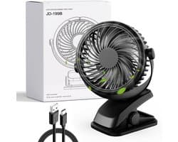Mini Ventilator met Clip – Oplaadbare Tafelventilator – Stil – 720° Draaibaar – 3 Snelheden – USB-C