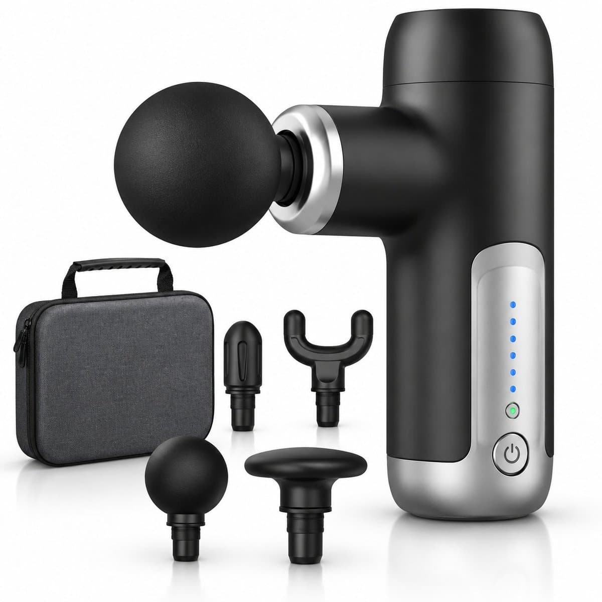 VHV - Massage gun - Spiermassager - Uitgerust met 4 massagekoppen - 6 intensiteitsniveaus - Zwart - Massage pistool - Opbergcase - Krachtig en Draadloos Sport en Relax Massage Apparaat — afbeelding 1