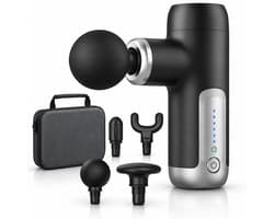 VHV - Massage gun - Spiermassager - Uitgerust met 4 massagekoppen - 6 intensiteitsniveaus - Zwart - Massage pistool - Opbergcase - Krachtig en Draadloos Sport en Relax Massage Apparaat