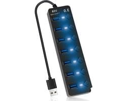 USB Hub - Poorten Uitbreider - Apparaten Aansluiten - Individuele Schakelaars - 7 Poorten - Zwart
