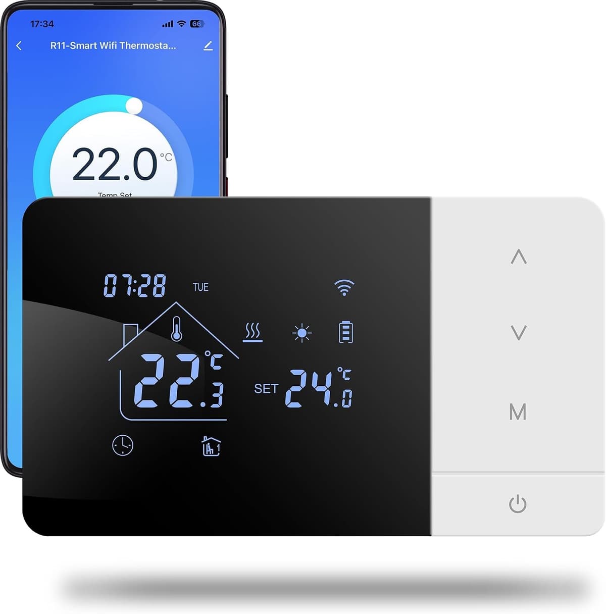 Wifi-Thermostaat – 2-draads – Slimme Temperatuurregeling – Tuya-app – Dagelijks Programmeerbaar – Compatibel met Google Assistant en Alexa – 3A – Voor 503-inbouwdozen — afbeelding 1