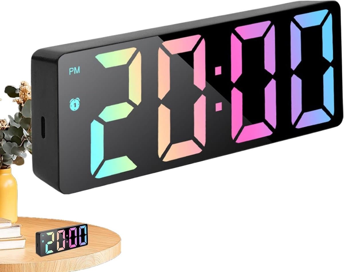 Digitale LED Wekker met Stemgesturing – Slaapkamer Klok met Temperatuur & Kalender – Instelbare Helderheid & USB-C Oplaadbaar – Zwart / 1 stuks — afbeelding 1