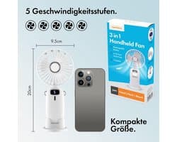 Draagbare Oplaadbare Mini Nekventilator met 5 Snelheden en Telefoonhouder - USB Ventilator voor Thuis, Kantoor en Reizen