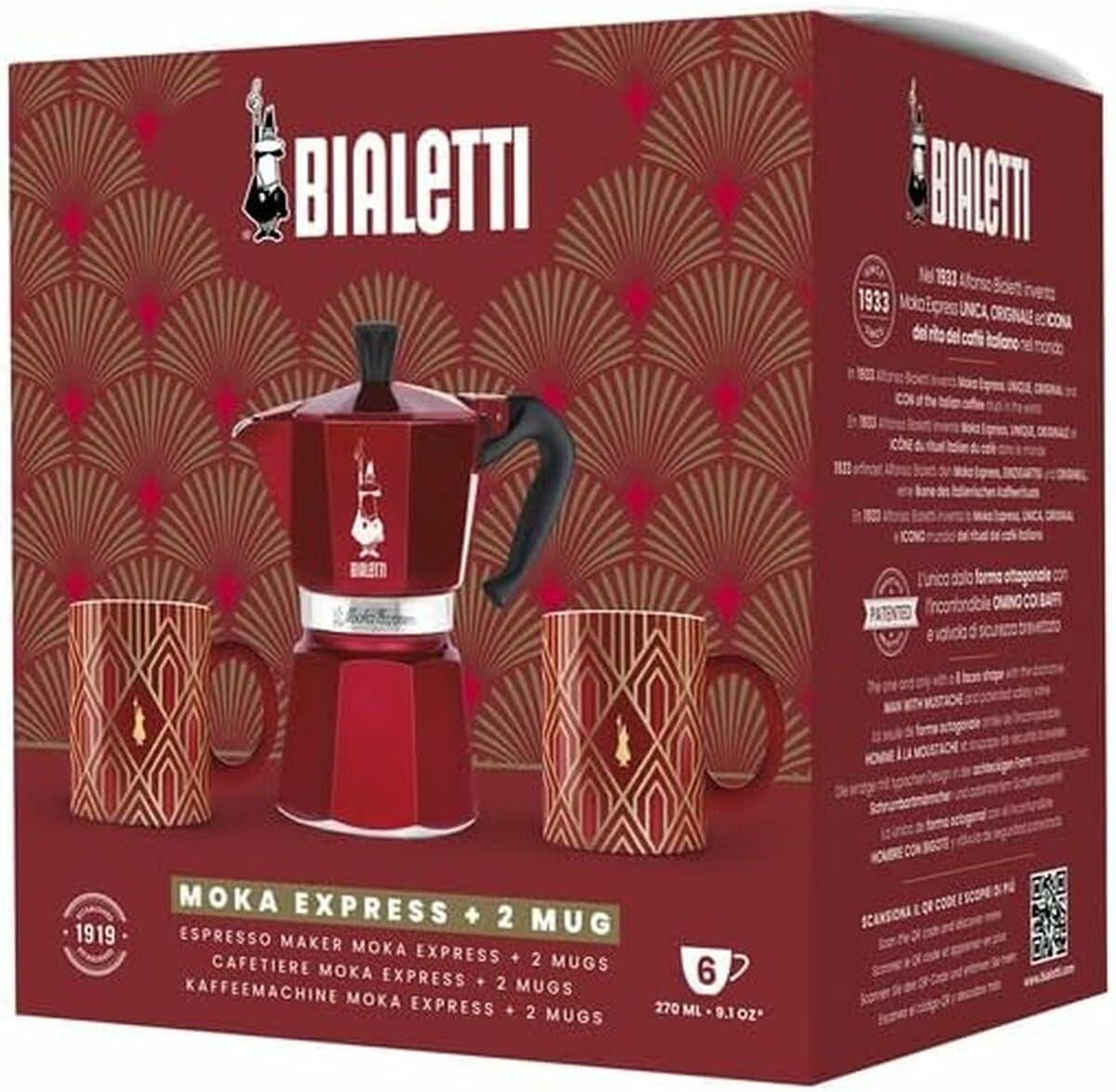 Bialetti Déco Glamor Moka Express 0,27 l Blauw, Rood, Wit — afbeelding 1