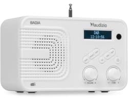 DAB radio - Audizio Badia - Kleine radio - Met Bluetooth, USB en AUX - Slaapkamer radio - Wit