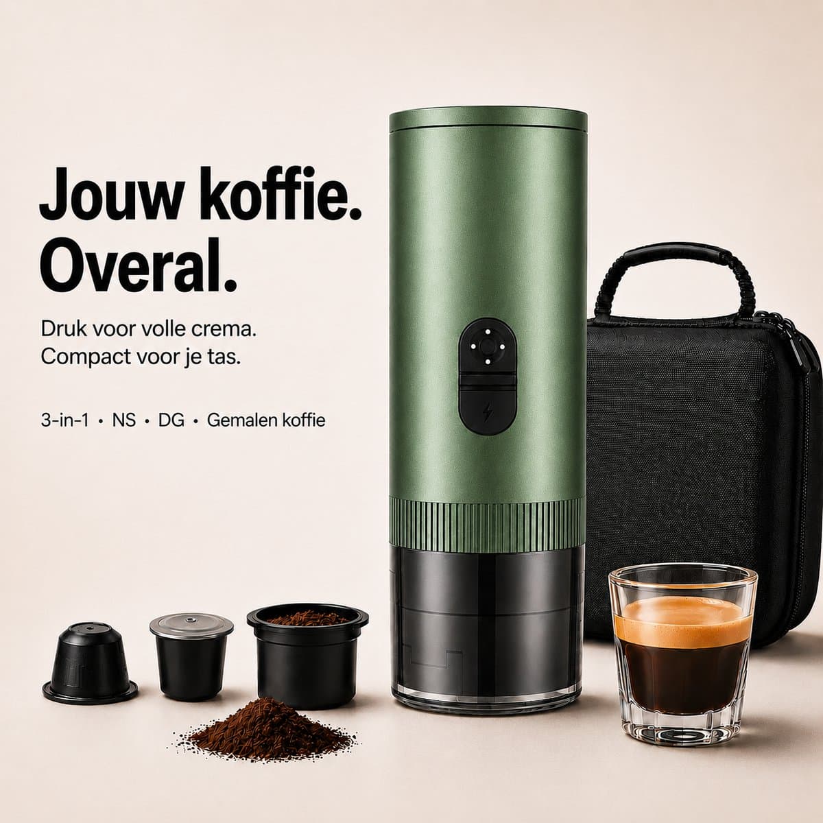 Torngat NomadBrew Pro Draagbare Koffiemachine – 3-in-1 Zelfverwarmende Espressomachine 20 Bar – Koffiezetapparaat voor Onderweg, Auto, Camping & Camper – NS/DG-Capsules & Gemalen Koffie – 7800mAh – Warme Koffie Zonder Waterkoker – Groen – Reiskoffie — afbeelding 1