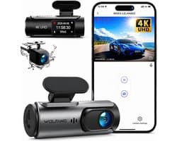 Dashcam voor auto - Zwart - 4K en Full HD - Dubbele Camera met Nachtzicht en WiFi - Voor Veilig Rijden
