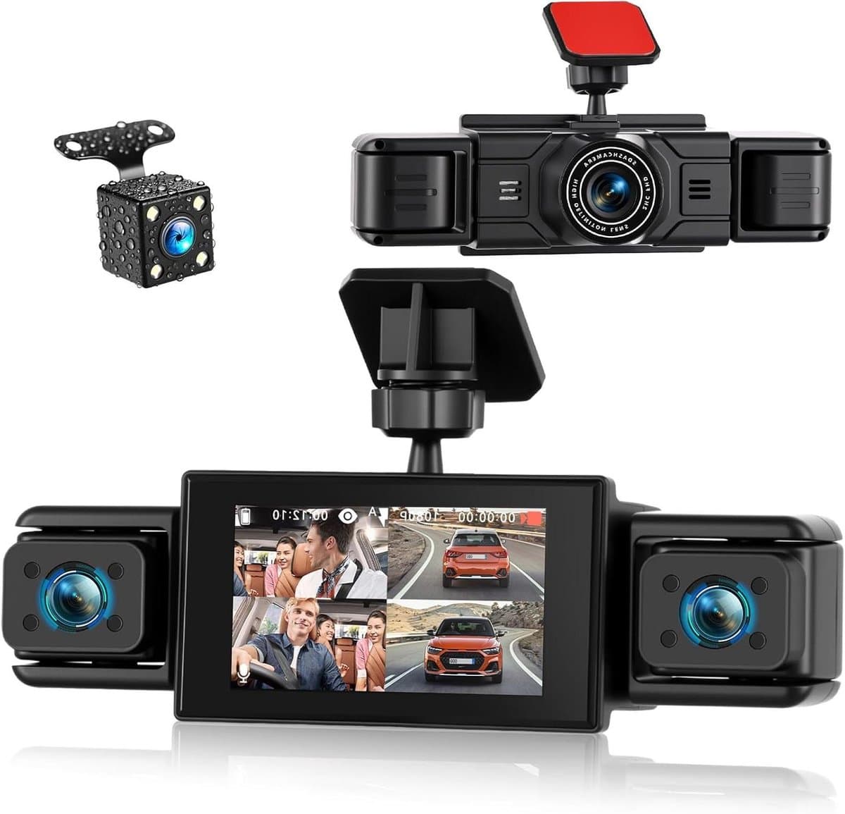 4-kanaals Dashcam - Auto Camera Set - Verkeersveiligheid - 360 Graden Zicht - 3 inch Display - Zwart — afbeelding 1