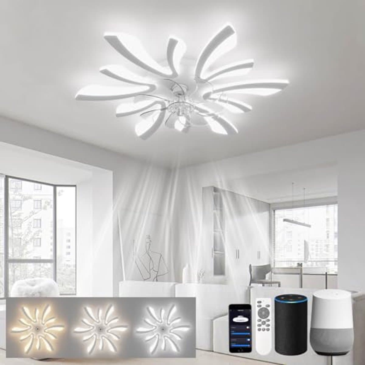 Plafondventilator met Kroonluchter, 78 cm, Slimme Verlichting, Stille Werking, Instelbare Snelheden, Voor Slaapkamer en Woonkamer — afbeelding 1
