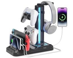 Gaming Headphone Stand met Draadloos Opladen en 9 Verlichtingsmodi - Gaming Accessoires voor Desk
