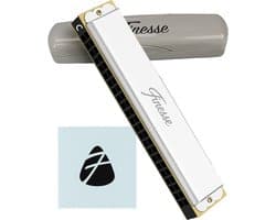 Finesse Mondharmonica - C Majeur - 24 Gaten - met Case - voor Volwassenen & Kinderen - Zilver