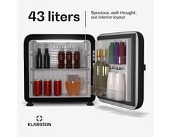 Klarstein Audrey Evo 45L minikoelkast - retro design, stil (40 dB), compressor, verstelbare pootjes, kleine koelkast voor slaapkamers en kantoren, zwart