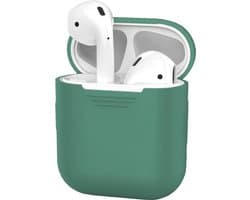 Hoesje - Geschikt voor Apple Airpods 2 - Siliconen Dun Met Clip - Case Cover - Silicone Hoes - Midnight Green