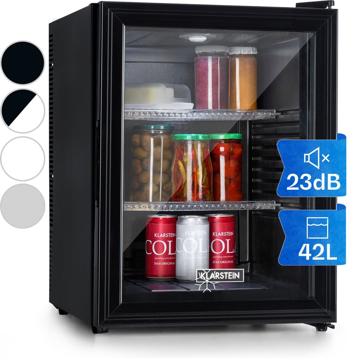 Klarstein Mini-Koelkast Brooklyn 42 Glazen Deur LED 42L - Minikoelkast Minibar Drankkoeler - 12-18°C Compressorkoeling - voor Hotelkamer voor Slaapkamer - Compact - Mini Fridge - Hotelkoelkast - Kleine Koelkast - Compact Koelkast — afbeelding 1