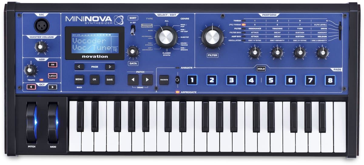 Novation MiniNova - Synthesizer Met Vocoder - 37 Mini-Toetsen - UltraNova Sound Engine - 18 Stemmen - VocalTune - 12-Bands Vocoder - Meegesloten Ganzenhalsmicrofoon — afbeelding 1