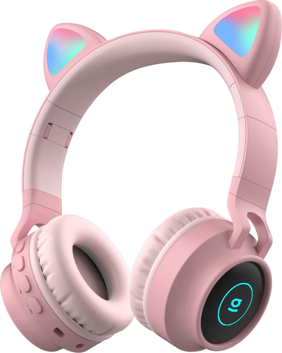 Kinder hoofdtelefoon - Draadloze koptelefoon Bluetooth met led kattenoortjes roze — afbeelding 1