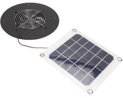 Afzuigventilator op Zonne-energie - Ronde Ventilator - Luchtcirculatie Buiten - Geruisloos Ventilatiesysteem - 10W Paneel - Zwart