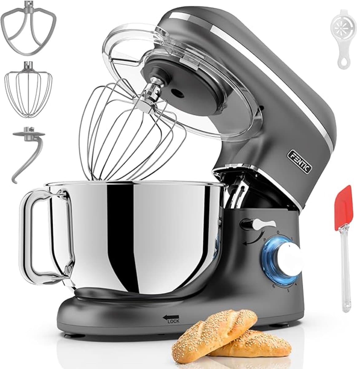 Keukenmachine - Standmixer en Deegmixer 1500 W - RVS Kom 7,8 L - Extra Kom 1,5 L - Instelbare Snelheden (6) + Puls - Deeghaak, Garde, Klopper — afbeelding 1
