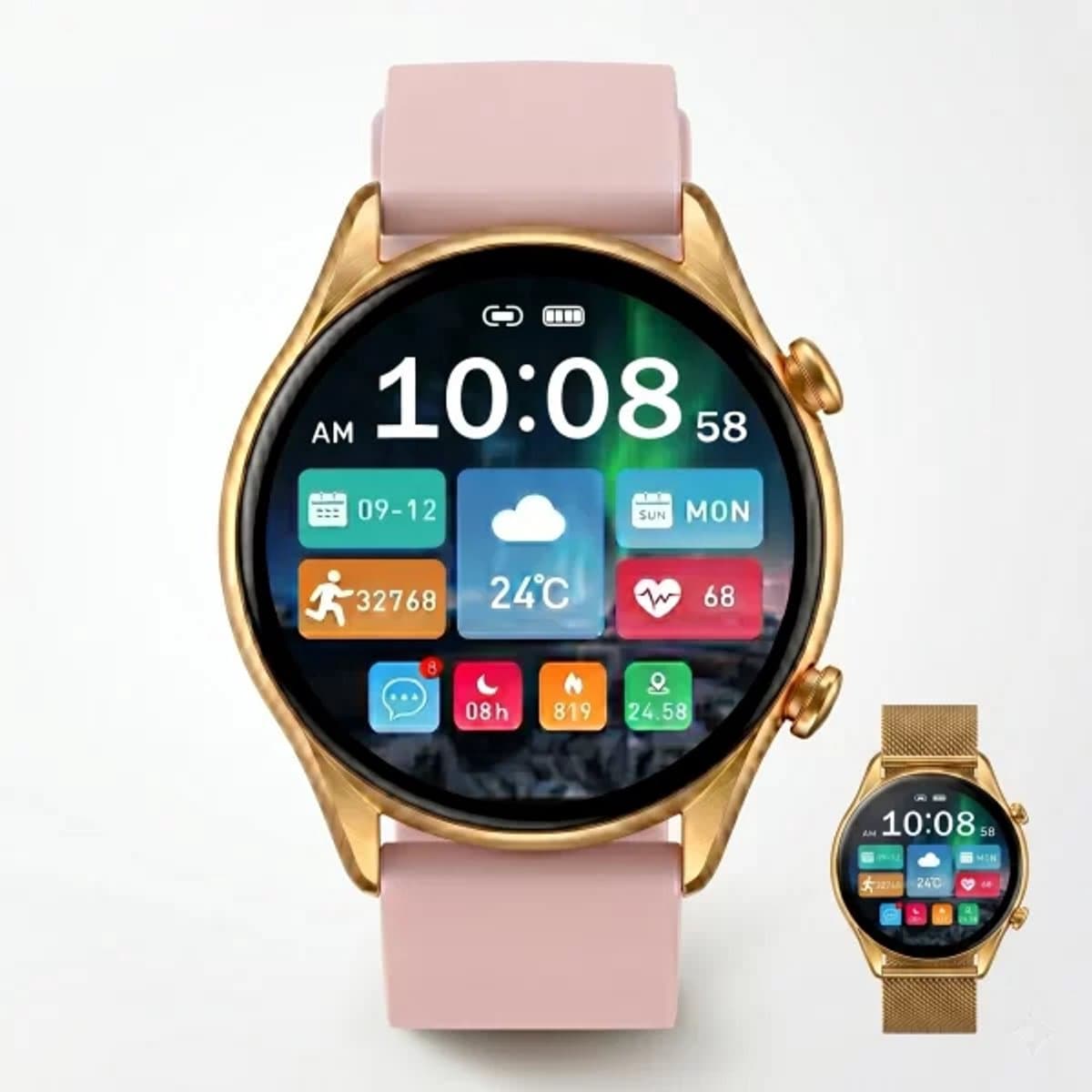 Zyon Wear Elira Smartwatch Dames - Goud - HD Touch Scherm - Bluetooth Bellen - Inclusief 2 Bandjes - Hartslagmeter - Sport - Android & iOS — afbeelding 1
