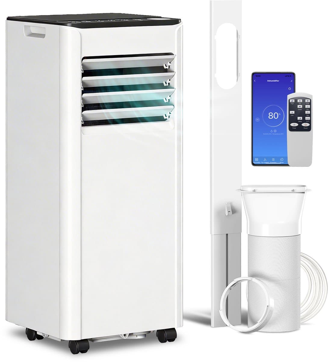 4-in-1 Mobiele Airco - Draagbare Airconditioner - Luchtkoeler - 7000 BTU - ABS - Wi-Fi-bediening - 24-uurs timer - Met Afstandsbediening - 51 dB - Wit — afbeelding 1