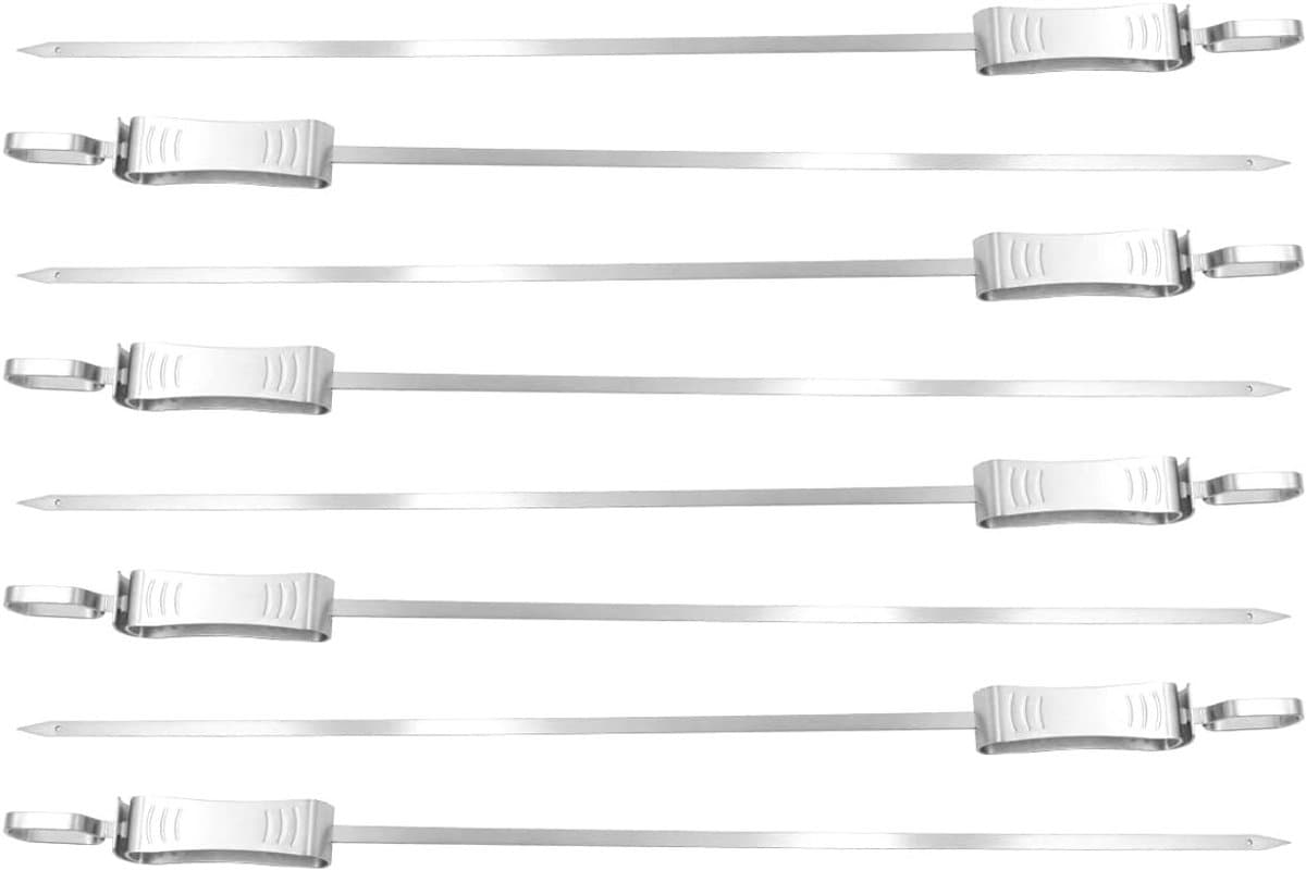 8 Stuks RVS Kabob Spiesen met Push Slider - 43 cm Herbruikbare Platte Shish Kebab Spiesen voor Barbecue, Oven, Vlees, Garnalen en Groenten — afbeelding 1