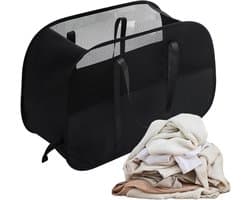 Wasmand Netweefsel - Opvouwbare mand - Kleding sorteren - Grote capaciteit - 90 Liter - Zwart