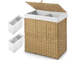 Wasmand - Kledingmand Rotan - Kleding sorteren - Met 2 vakken - 110L - Natuurlijk
