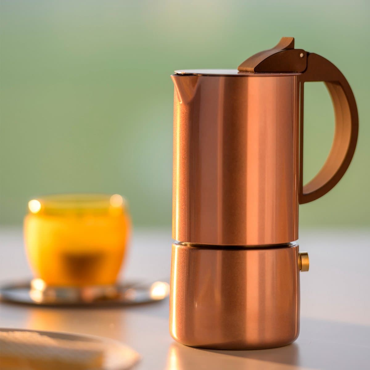 Moka Pot Percolator Koffiezetapparaat – Inductie, Gas & Elektrisch, RVS Rosé Goud — afbeelding 1