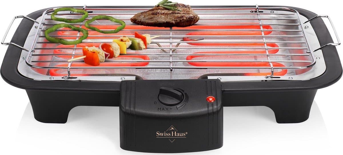 Swiss Haus® TBQ23 Elektrische Barbecue - 38 x 22 cm - 2000W – Tafel BBQ – Regelbare Thermostaat – Vaatwasbestendig Rooster – Anti-Roest Grill – Zwart — afbeelding 1