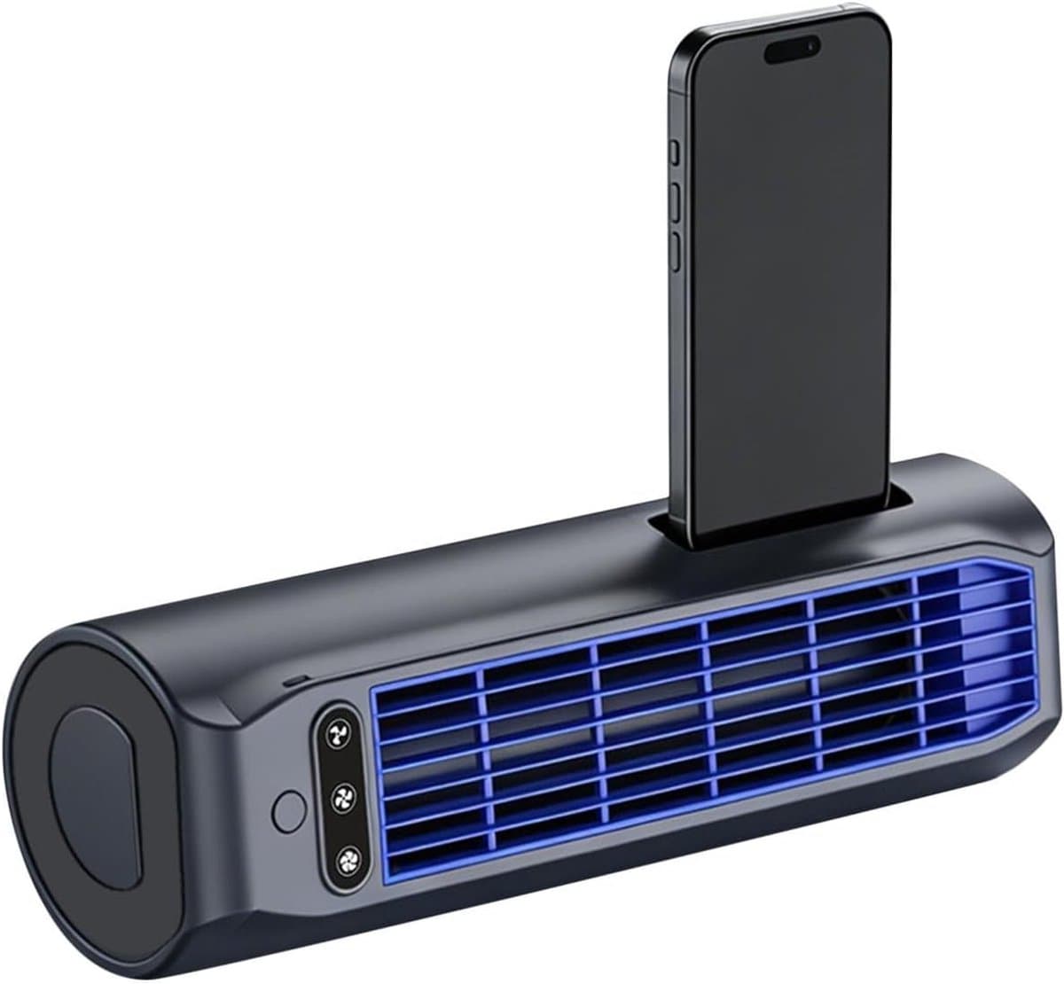 Ulisem - Tafeltorenventilator - 3000mAh oplaadbaar - 3 snelheden - Met telefoonhouder - Liggend en staand gebruik - Draagbaar en lichtgewicht - Voor kantoor en reizen - Zwart — afbeelding 1