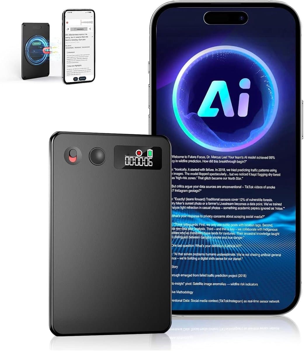 AI Voice Recorder, Note Voice Recorder met Transcriptie, Samenvatten, Vertaling, Digitale Spraakrecorder, App -besturing, 112 Talen, Audioverrecorder voor Lezingen, Vergaderingen (128G) — afbeelding 1