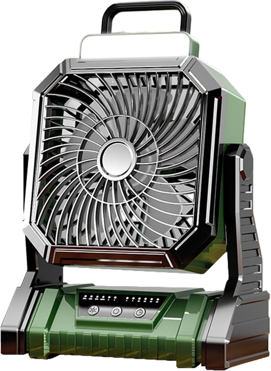 Deze oplaadbare, draagbare ventilator is compact en draagbaar, voorzien van een 5400mAh-batterij, 4 instelbare standen en een ingebouwd lampje. Hij is geschikt voor gebruik in winkels, slaapkamers, buiten, op het strand en op reis. — afbeelding 1