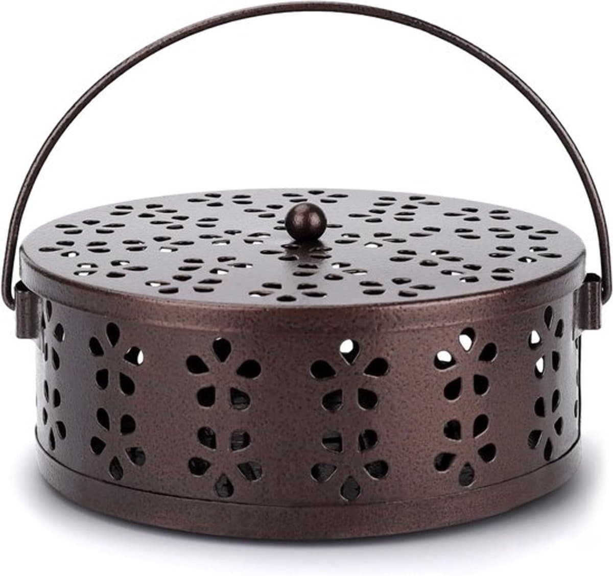 Draagbare sandelhout wierookbrander - Winter handwarmer - Zomer muggen wierookbrander - Ronde hittebestendige ijzeren wierookschaal met handvat (brons) — afbeelding 1