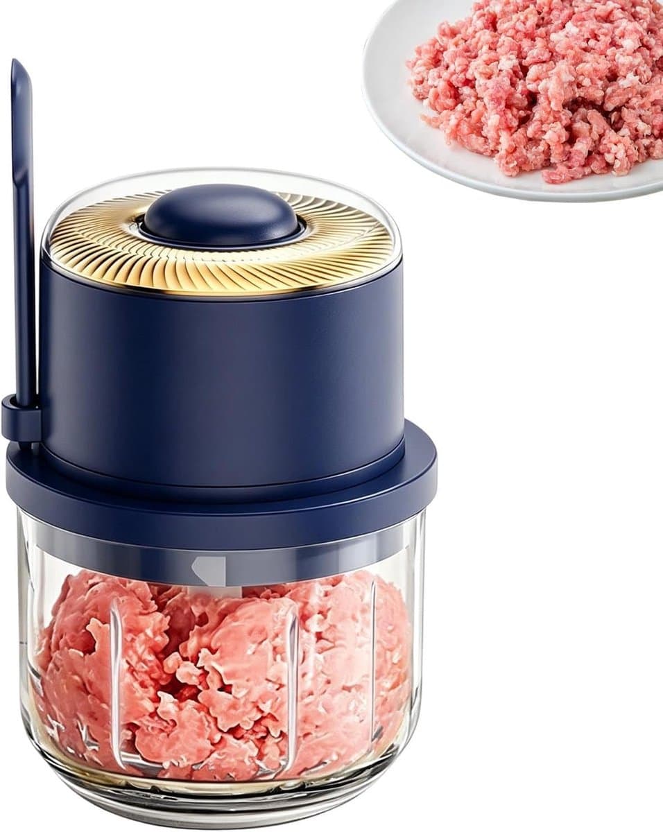 Mini hakmolen - Keukenmachine - Maaltijd prep - Draadloos gemak - 350 ml capaciteit - Blauw — afbeelding 1