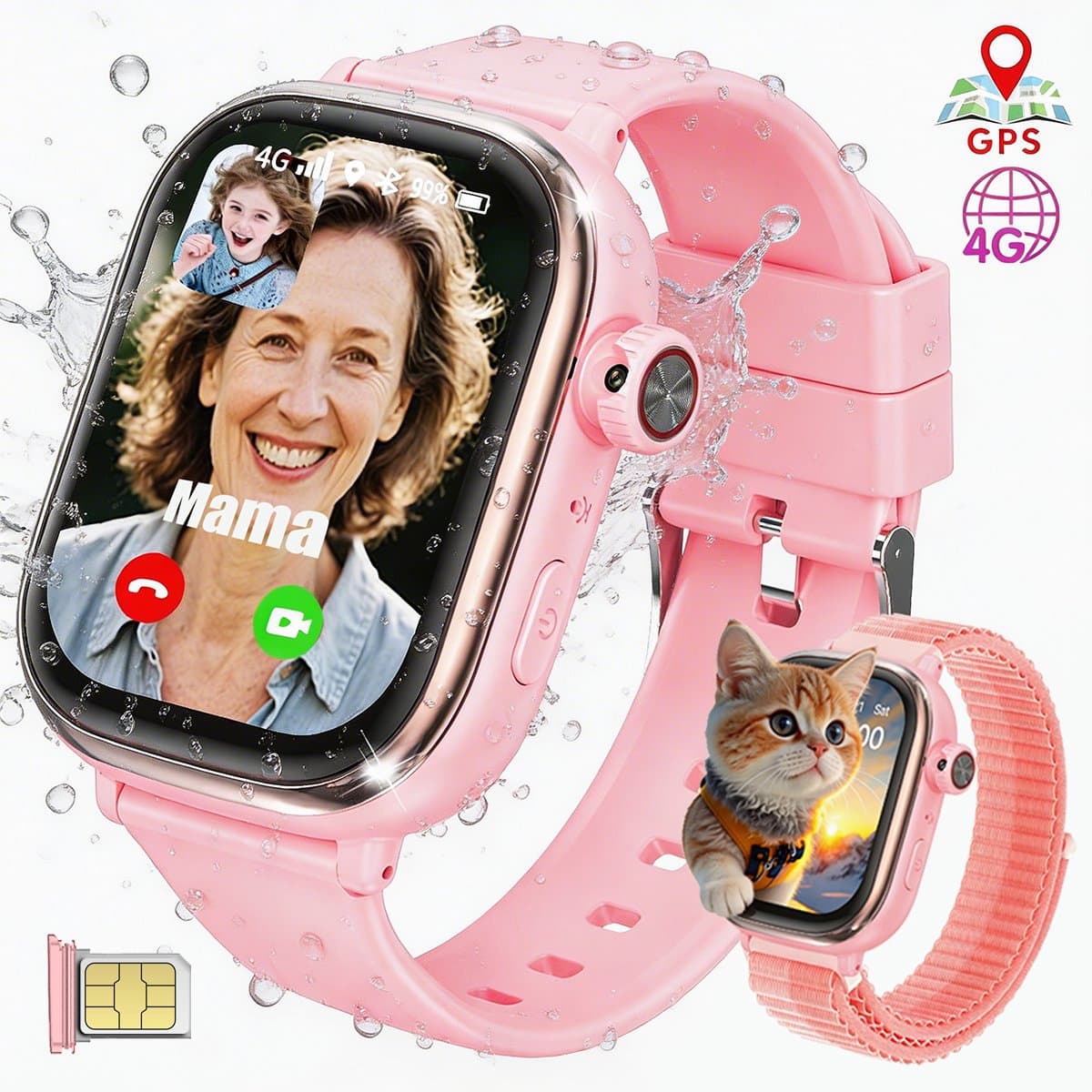 Vashoy T86-2026 Smartwatch voor kinderen-speciaal ontworpen voor kinderen-voorzien van GPS-tracking en een simkaart-SOS-functie-bijbehorende app beschikbaar-scherm van 368×448 pixels-het ideale cadeau. — afbeelding 1