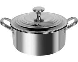 Cheffinger, Roestvrijstalen Kookpan 24cm met Metalen Deksel en Versterkte Handgrepen, Zilver