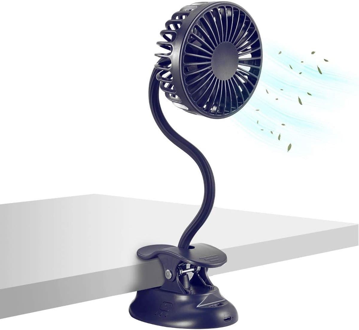 Clipfan met Klembord - USB-oplaadbare Persoonlijke Ventilator met Flexibele Hals - 3 Snelheden - Geschikt voor Babywagen Kantoor Bed Auto Strand Kamperen Studentenkamer - Noodvoedingsbankfunctie - Marineblauw — afbeelding 1